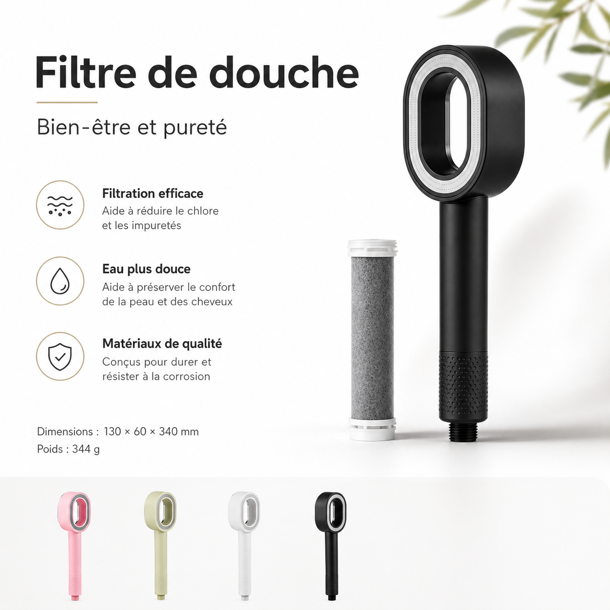 Pommeau de douche à filtration charbon actif