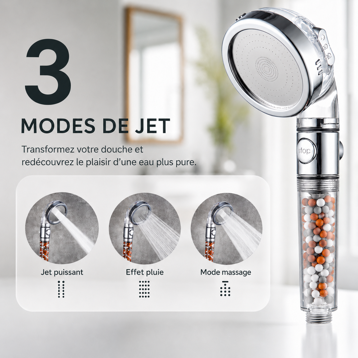 Pommeau de Douche à Micro-Billes Anti-Calcaire