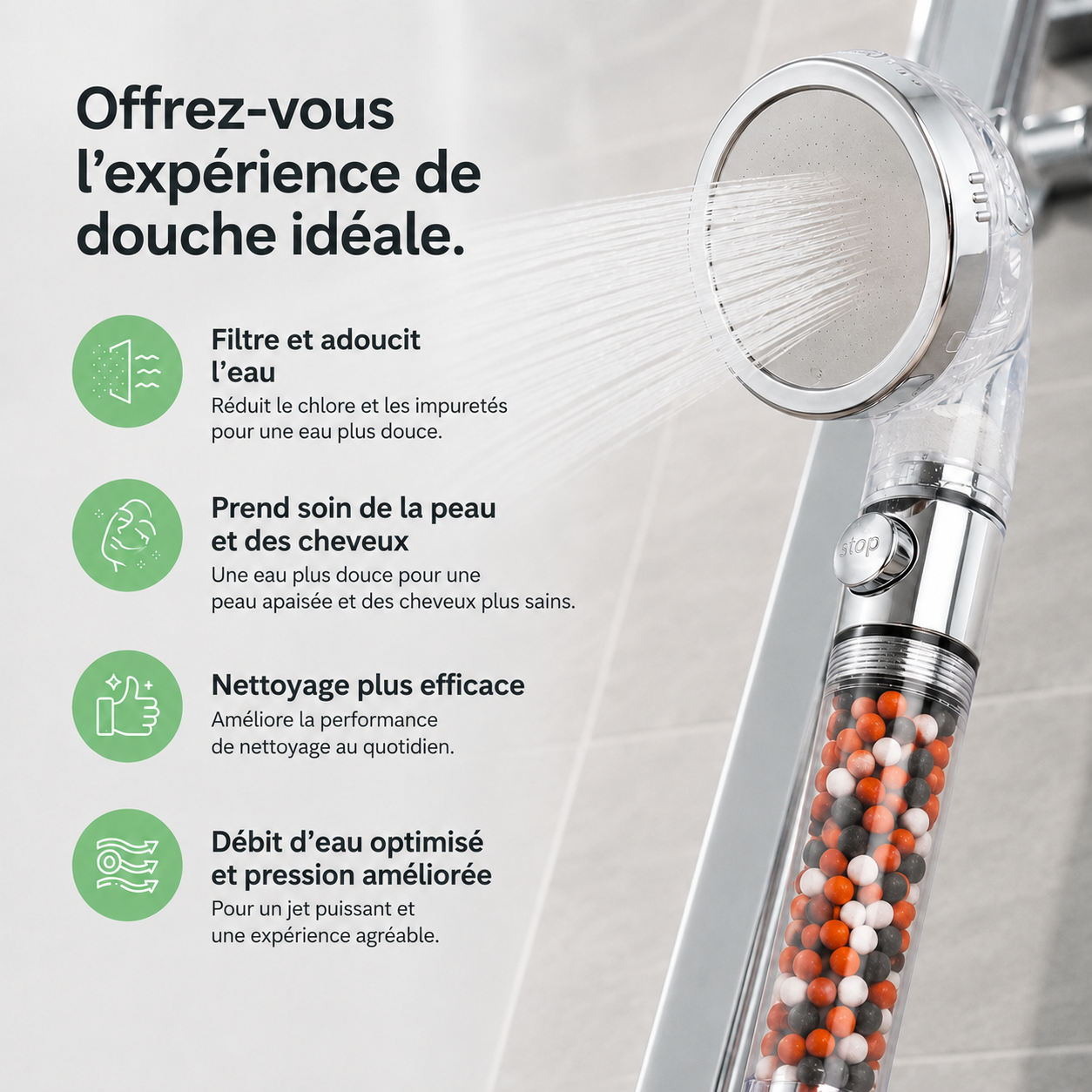 Pommeau de Douche à Micro-Billes Anti-Calcaire